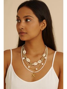 JEWELZ - Multi-Color Gold Shell and Star Charm Multi-Strand Choker (Pack of 4)