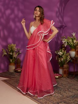 Gajra Gang - Tea-Time Pink Sheer Crop top flared palazzo & dupatta GGSKD79 (Set of 3)