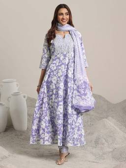 Libas - Printed Anarkali Kurta with Churidar and Dupatta
