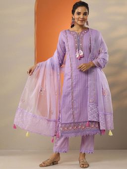 Libas - Lavender Floral Embroidered Kurta with Pant and Dupatta