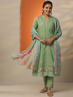Libas - Green Floral Embroidered Kurta with Pant and Dupatta