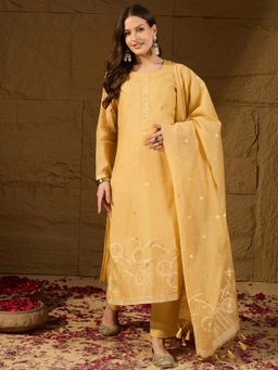 Vaamsi - Yellow Woven Design Straight Kurta with Pant and Dupatta