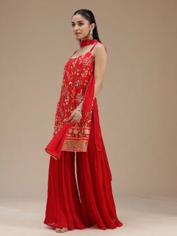 Koskii - Red Thread Work Georgette Kurta with Sharara and Dupatta