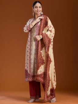 Koskii - Beige Printed Kurta with Pant and Dupatta