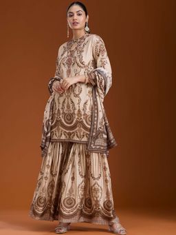Koskii - Off White Printed Kurta with Sharara and Dupatta