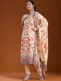 Koskii - Beige Printed Kurta with Pant and Dupatta