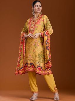 Koskii - Yellow Printed Kurta with Pant and Dupatta