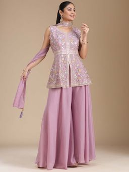 Koskii - Lavender Thread Work Kurta with Palazzo and Dupatta