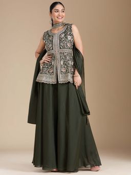 Koskii - Green Kurti with Palazzo and Dupatta
