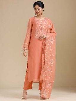 Koskii - Light Orange Zardozi Kurta with Pant and Dupatta