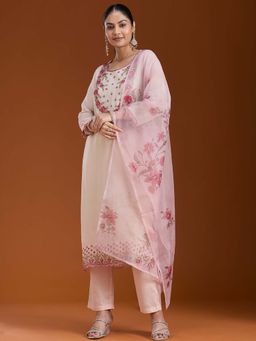 Koskii - Beige Thread Work Kurta with Pant and Dupatta