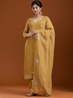 Koskii - Mustard Yellow Zardozi Kurta with Pant and Dupatta