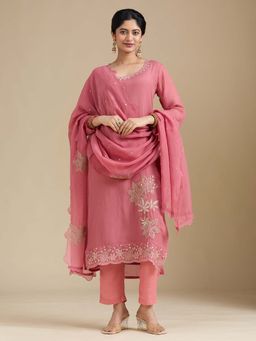 Koskii - Pink Zardozi Kurta with Pant and Dupatta