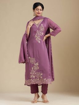 Koskii - Purple Zardozi Kurta with Pant and Dupatta