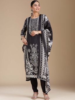 Koskii - Black Printed Kurta with Pant and Dupatta