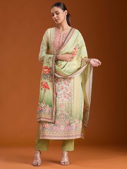 Koskii - Green Printed Kurta with Pant and Dupatta