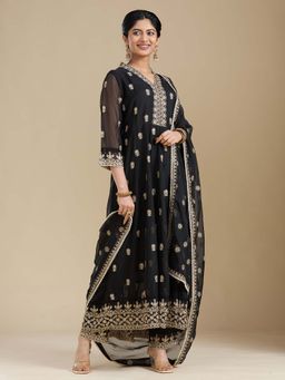 Koskii - Black Zari Work Kurta with Pant and Dupatta