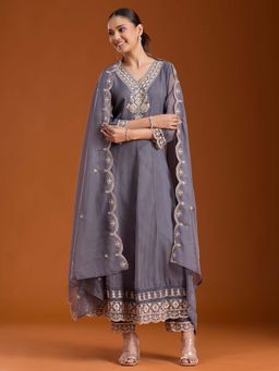 Koskii - Grey Embroidered Kurta with Pant and Dupatta