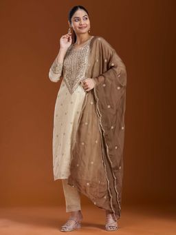 Koskii - Beige Kurta with Pant and Dupatta