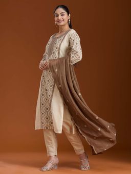 Koskii - Beige Kurta with Pant and Dupatta
