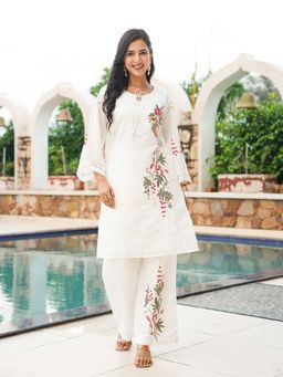 Vaamsi - White Solid Embroidered Co-Ord Set