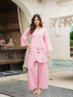 Vaamsi - Pink Solid Embroidered Co-Ord Set