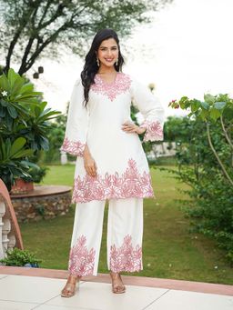 Vaamsi - White Solid Embroidered Co-Ord Set