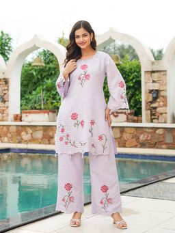 Vaamsi - Lavender Solid Embroidered Co-Ord Set