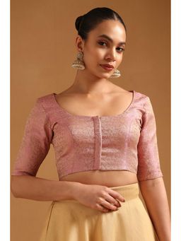 Soch - Women's Onion Pink Tussar Ethnic Motifs Zari Woven Stitched Blouse