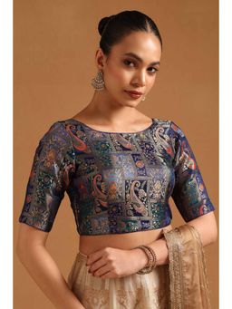Soch - Women's Navy Blue Silk Blend Stitched Blouse