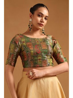 Soch - Women's Olive Silk Blend Stitched Blouse