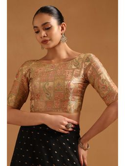 Soch - Women's Gold Silk Blend Ethnic Motifs Zari Woven Stitched Blouse