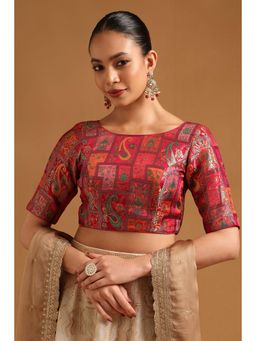 Soch - Women's Fuchsia Silk Blend Ethnic Motifs Zari Woven Stitched Blouse