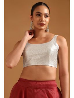 Soch - Women's Silver Georgette Embellished Sequins Stitched Blouse