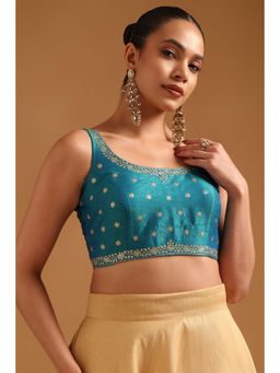 Soch - Women's Teal Tussar Sequins Embellished Stitched Blouse