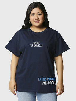 Bewakoof - Women's Blue Space X Graphic Printed Oversized Plus Size T-shirt