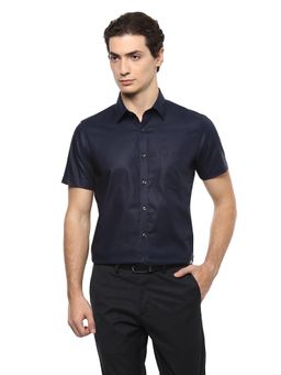 Allen Solly - Men's Navy Blue Solid Half Sleeves Casual Shirt