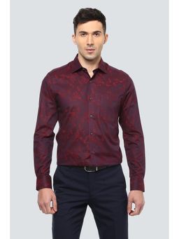 Louis Philippe - Men's Maroon Floral Full Sleeves Formal Shirt