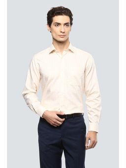 Louis Philippe - Men's Beige Checks Full Sleeves Formal Shirt