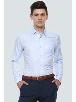 Louis Philippe - Men's Blue Textured Full Sleeves Formal Shirt