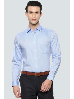 Louis Philippe - Men's Blue Textured Full Sleeves Formal Shirt