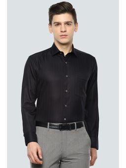 Louis Philippe - Men's Black Stripes Full Sleeves Formal Shirt