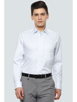 Louis Philippe - Men's White Stripes Full Sleeves Formal Shirt
