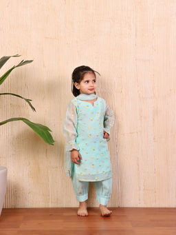 Evaraah - Blue Ayra Chanderi Kurta with Salwar & Dupatta