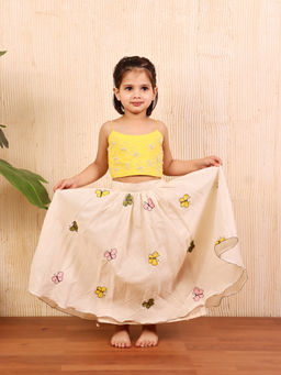 Evaraah - Yellow Butterfly Embroidered Top and Skirt