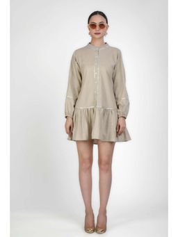 Kovet - Beige Embellished Flounce Dress
