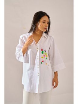 Haus of Handmade - White Confetti Sequined Cotton Linen Shirt