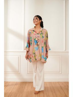 Haus of Handmade - Beige Jasmine Printed Poly Georgette Top