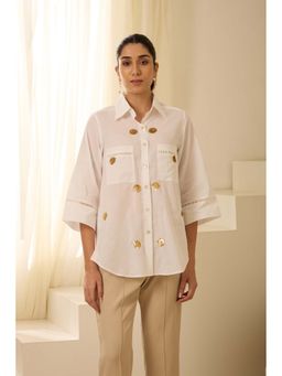 Haus of Handmade - Off White Goldust Sequined Cotton Shirt