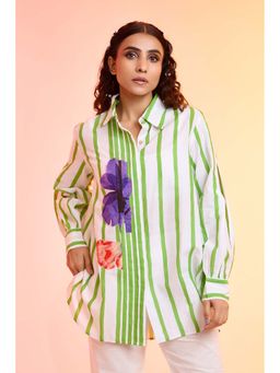 Haus of Handmade - Stripes Printed Green Cotton Shirt
